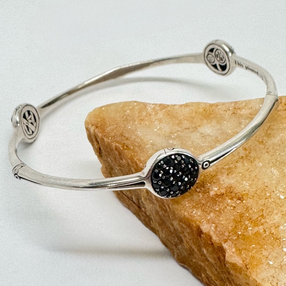 John Hardy 925 Lava Colorway Black Sapphire 3 Station Bamboo Bangle Bracelet